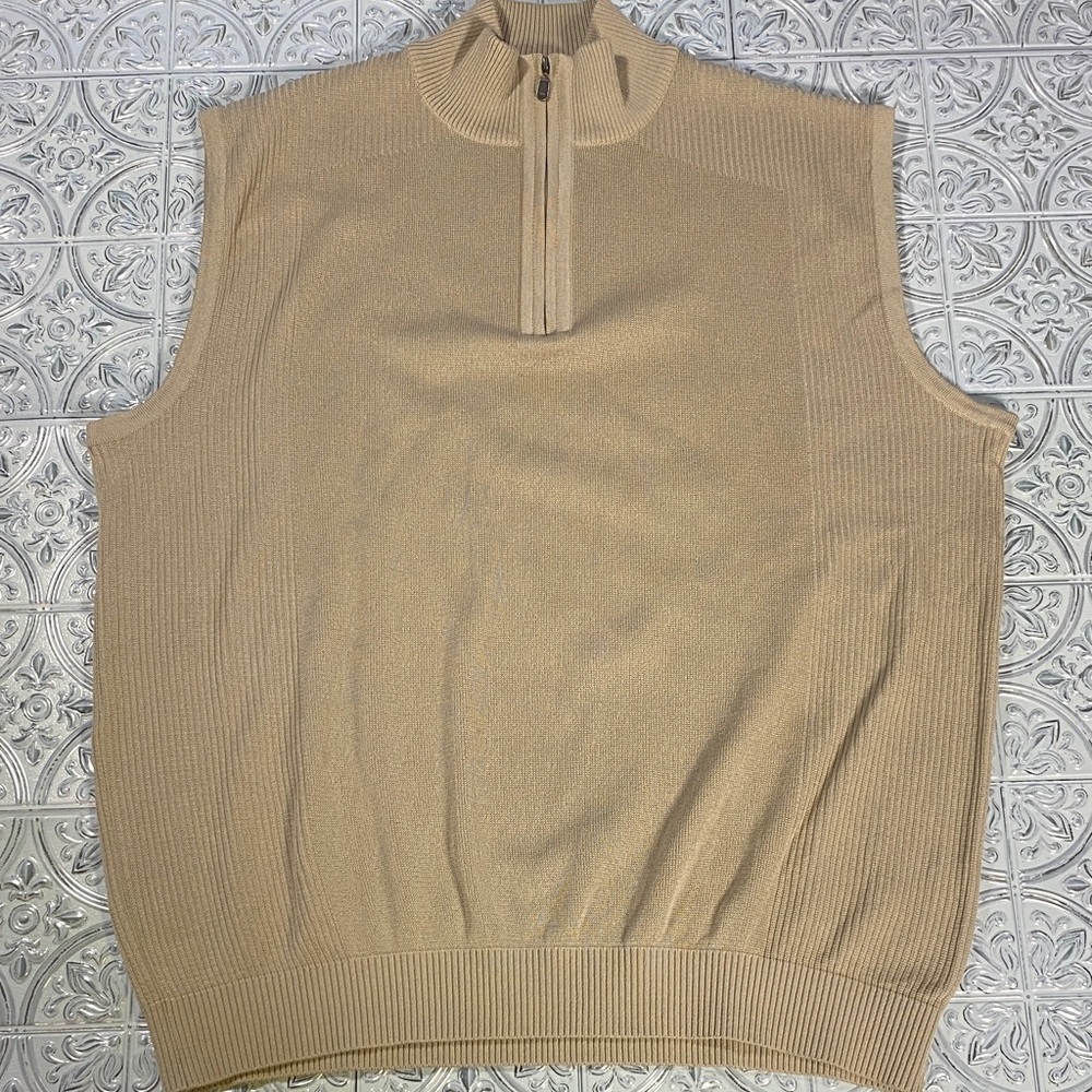 Vintage St Croix Knits Tan Quarter Zip Sweater Vest XL Eclectic Grandpa